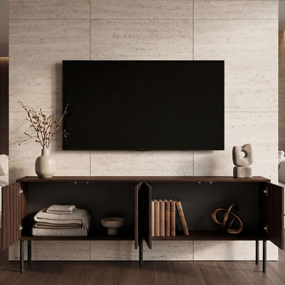 Diora Wooden TV Stand with 4 Doors in Espresso and Dark Wood