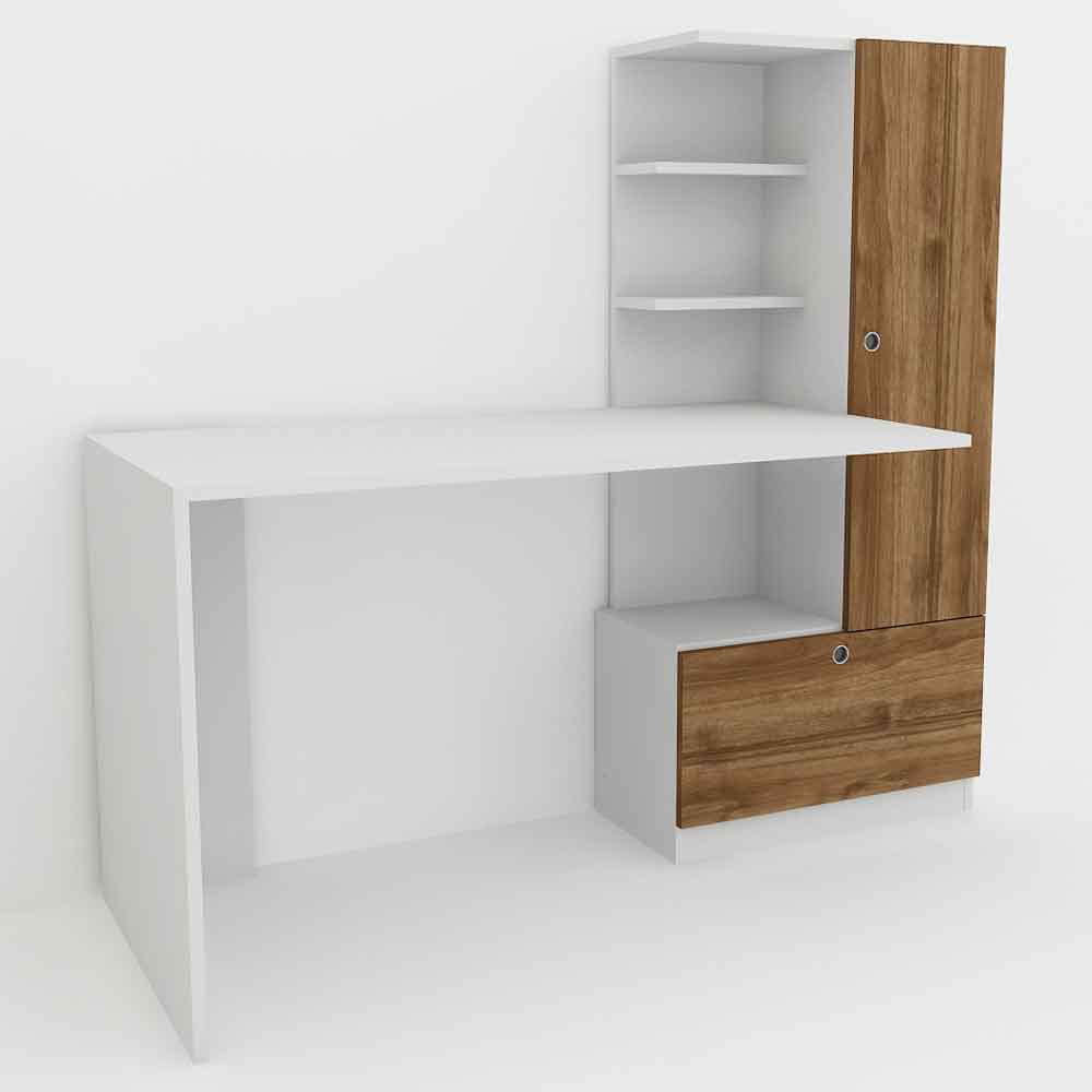 Dioren Left Handed Wooden Laptop Desk With 2 Doors In White And Walnut