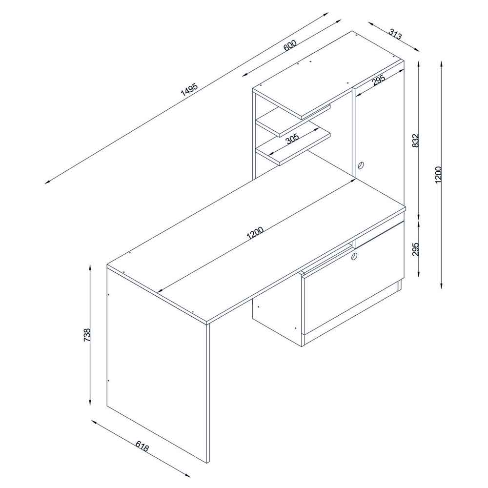 Dioren Left Handed Wooden Laptop Desk With 2 Doors In White And Walnut