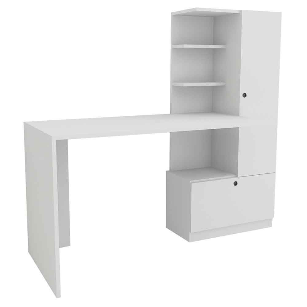 Dioren Left Handed Wooden Laptop Desk with 2 Doors in White