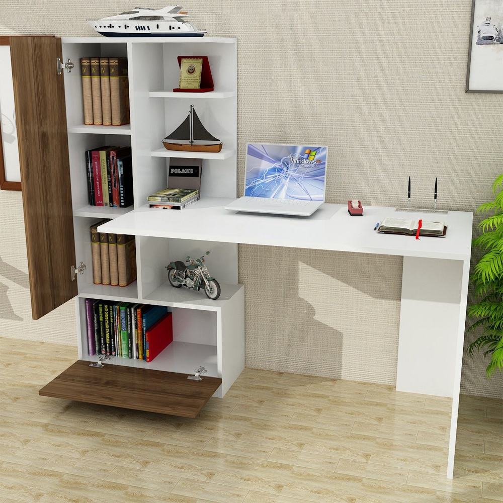 Dioren Wooden Laptop Desk With 2 Doors In White And Walnut