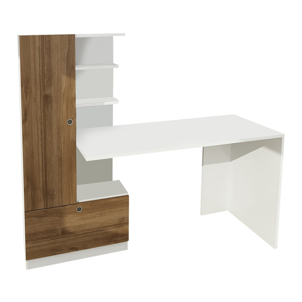Dioren Wooden Laptop Desk With 2 Doors In White And Walnut