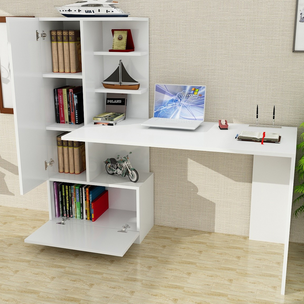 Dioren Wooden Laptop Desk With 2 Doors In White