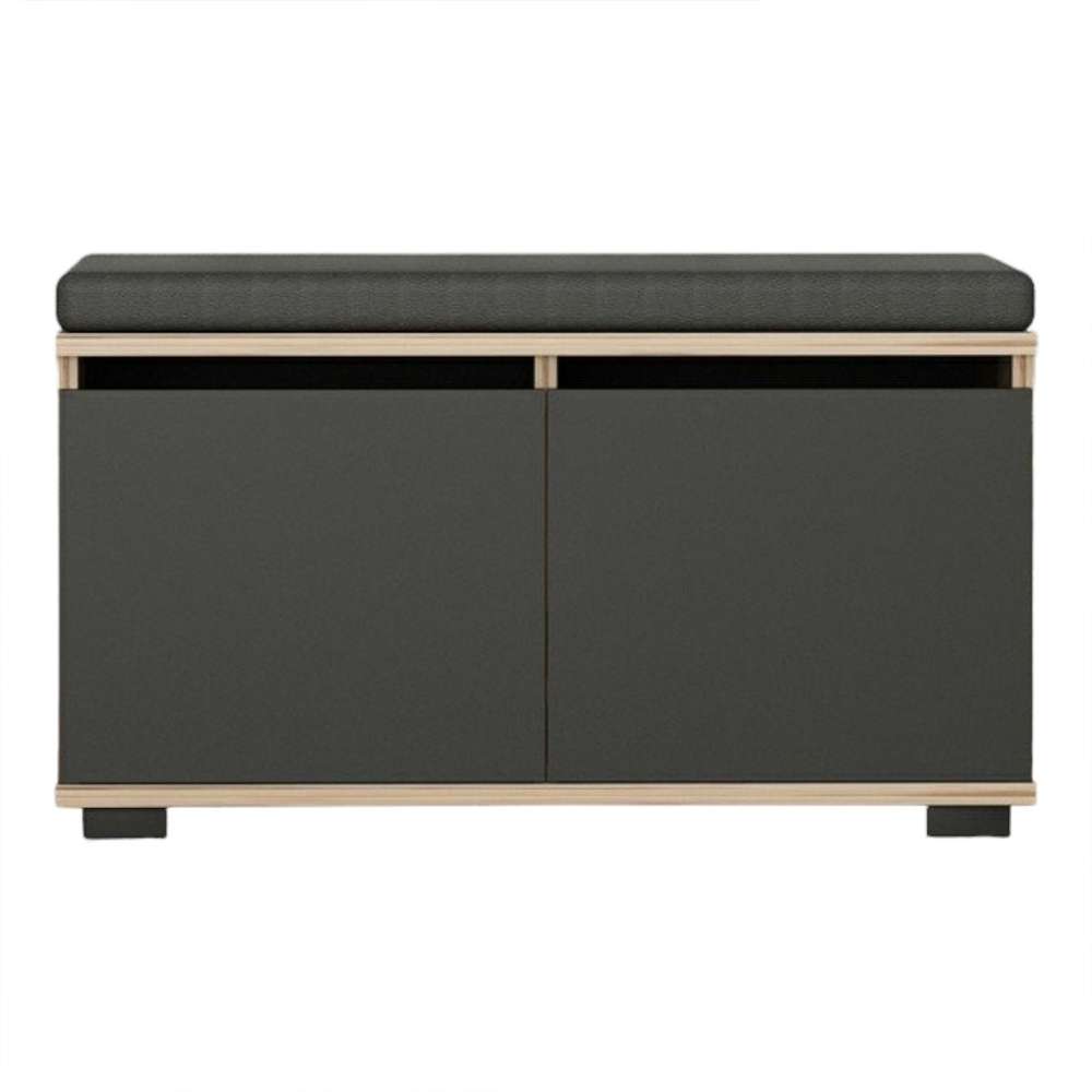Diorno Wooden Shoe Storage Bench With 2 Flap Doors In Walnut And Black