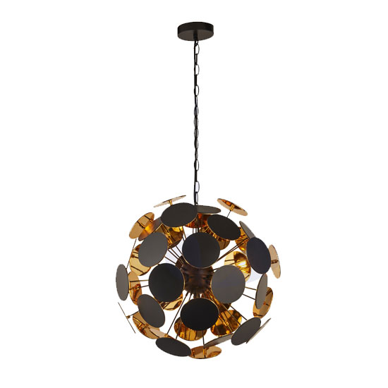 Photo of Discus wall hung 4 pendant light in black and gold