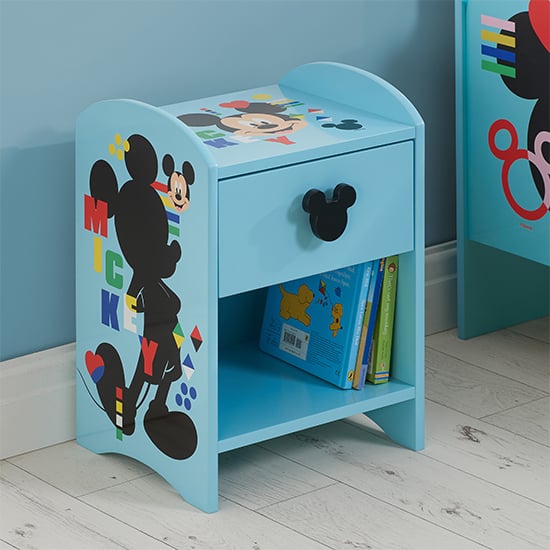 Product photograph of Disney Mickey Mouse Childrens Wooden Bedside Table In Blue from Furniture in Fashion