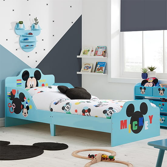 Product photograph of Disney Mickey Mouse Childrens Wooden Single Bed In Blue from Furniture in Fashion