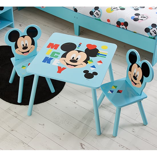 Product photograph of Disney Mickey Mouse Childrens Wooden Table And 2 Chairs In Blue from Furniture in Fashion