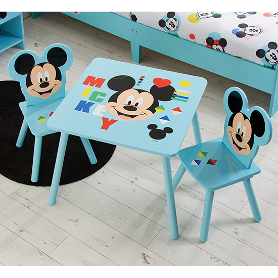 Read more about Disney mickey mouse childrens wooden table and 2 chairs in blue