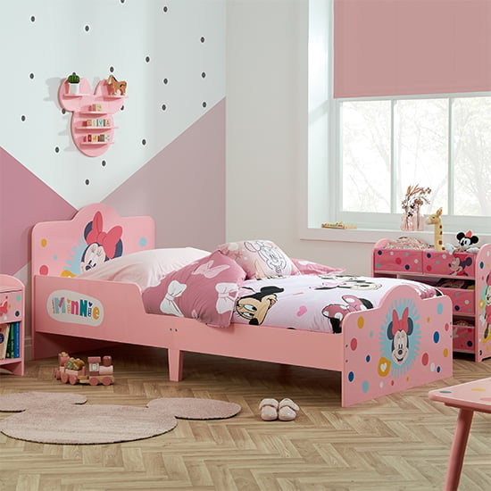 Product photograph of Disney Minnie Mouse Childrens Wooden Single Bed In Pink from Furniture in Fashion