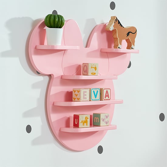 Product photograph of Disney Minnie Mouse Childrens Wooden Wall Shelf In Pink from Furniture in Fashion