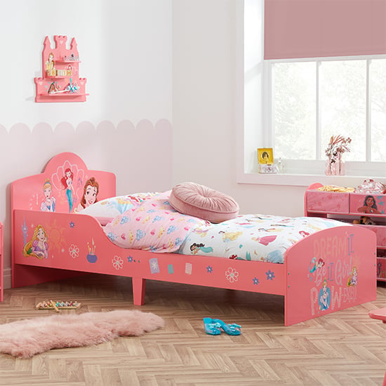 Product photograph of Disney Princess Childrens Wooden Single Bed In Pink from Furniture in Fashion