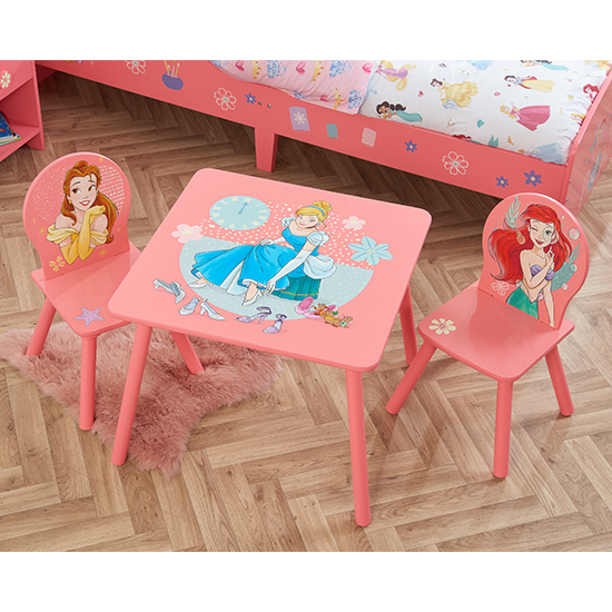 disney princess childrens wooden table and 2 chairs in pink