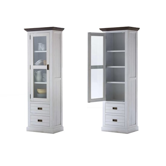 Gomera Display Cabinet In Acacia White Wood With Glass Furniture