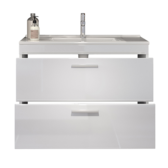 Disuq Wall Hung High Gloss Bathroom Furniture Set 4 In White