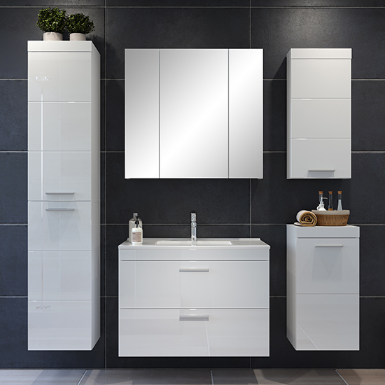 Product photograph of Disuq Wall Hung High Gloss Bathroom Furniture Set 4 In White from Furniture in Fashion