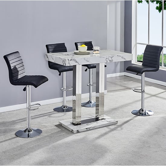 Read more about Diva marble effect high gloss bar table 4 ripple black stools