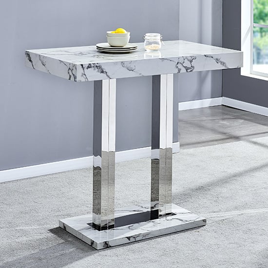 Diva Marble Effect High Gloss Bar Table 4 Ripple Grey Stools_2