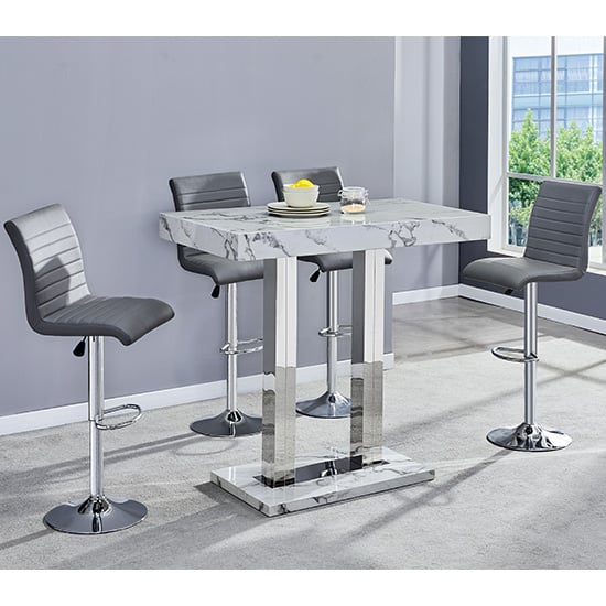 Photo of Diva marble effect high gloss bar table 4 ripple grey stools