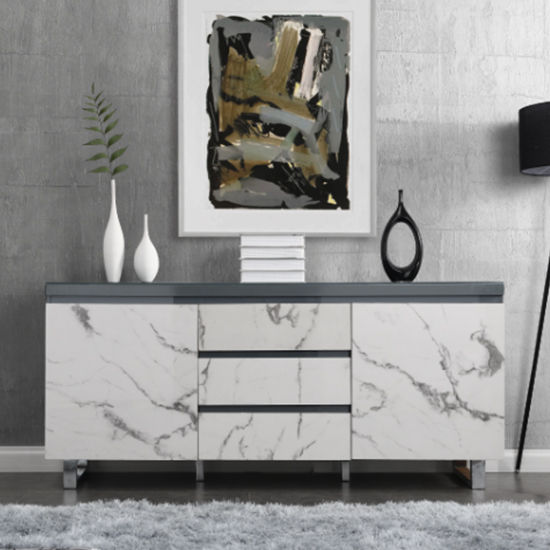 Diva Marble Effect Gloss Sideboard And 2 Door 3 Drawer In Grey_2