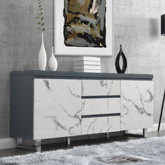 Diva Marble Effect Gloss Sideboard And 2 Door 3 Drawer In Grey_1