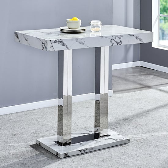 Read more about Caprice high gloss bar table rectangular in diva marble effect
