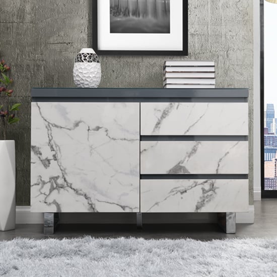 Diva Marble Effect Gloss Sideboard And 1 Door 3 Drawer In Grey_2