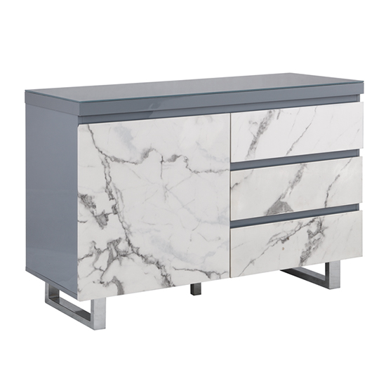 Diva Marble Effect Gloss Sideboard And 1 Door 3 Drawer In Grey_3