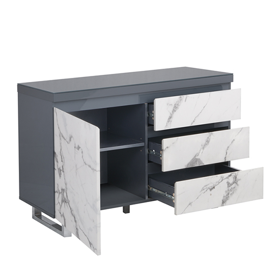Diva Marble Effect Gloss Sideboard And 1 Door 3 Drawer In Grey_5