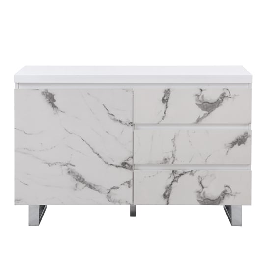 Diva Marble Effect Gloss Sideboard And 1 Door 3 Drawer In White_5