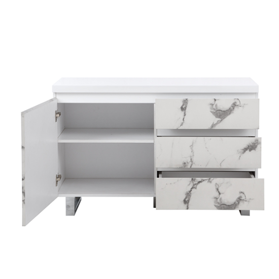 Diva Marble Effect Gloss Sideboard And 1 Door 3 Drawer In White_6