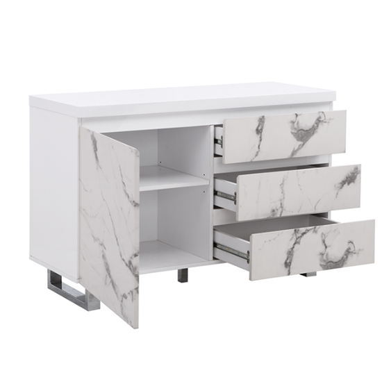 Diva Marble Effect Gloss Sideboard And 1 Door 3 Drawer In White_8