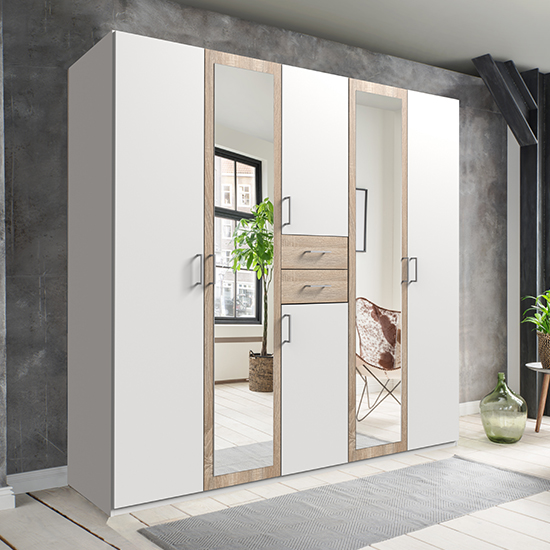 Read more about Diver mirrored wooden wardrobe in white and oak