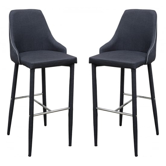Divina Charcoal Fabric Upholstered Bar Stools In Pair