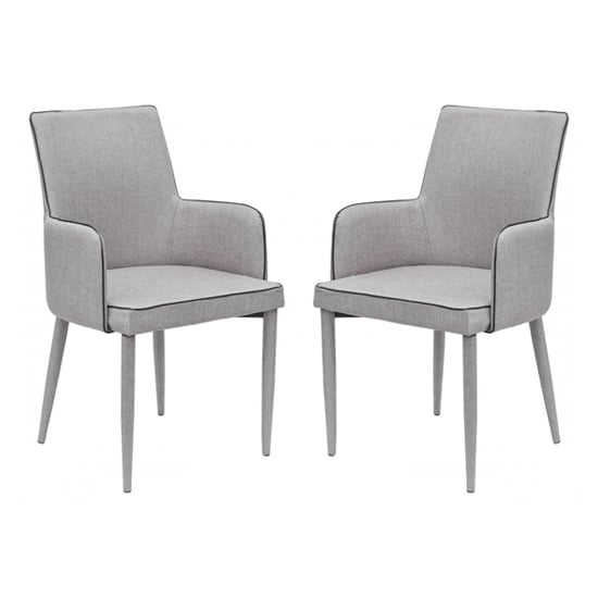 Divina Grey Fabric Upholstered Carver Dining Chairs In Pair