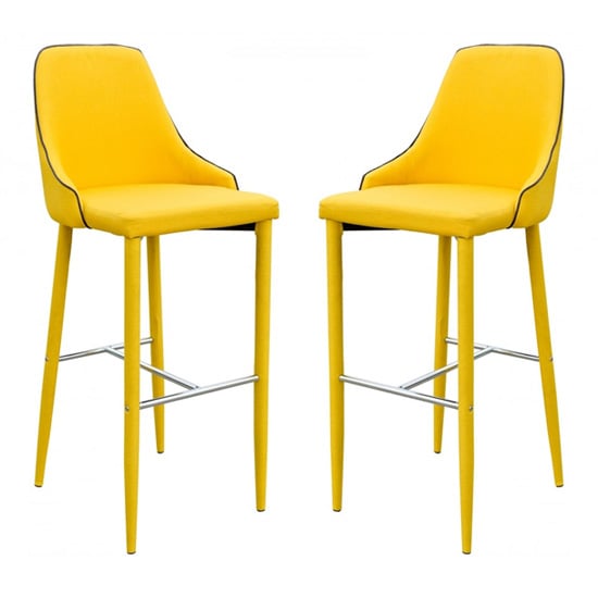 Divina Yellow Fabric Upholstered Bar Stools In Pair