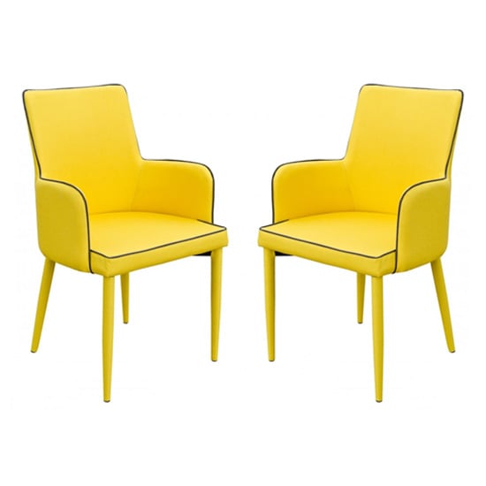 Read more about Divina yellow fabric upholstered carver dining chairs in pair