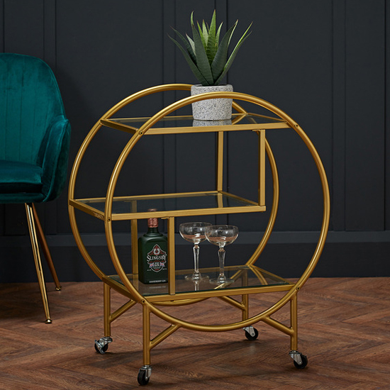 Dixit Round Glass Shelves Drinks Trolley With Gold Frame_Discontinued
