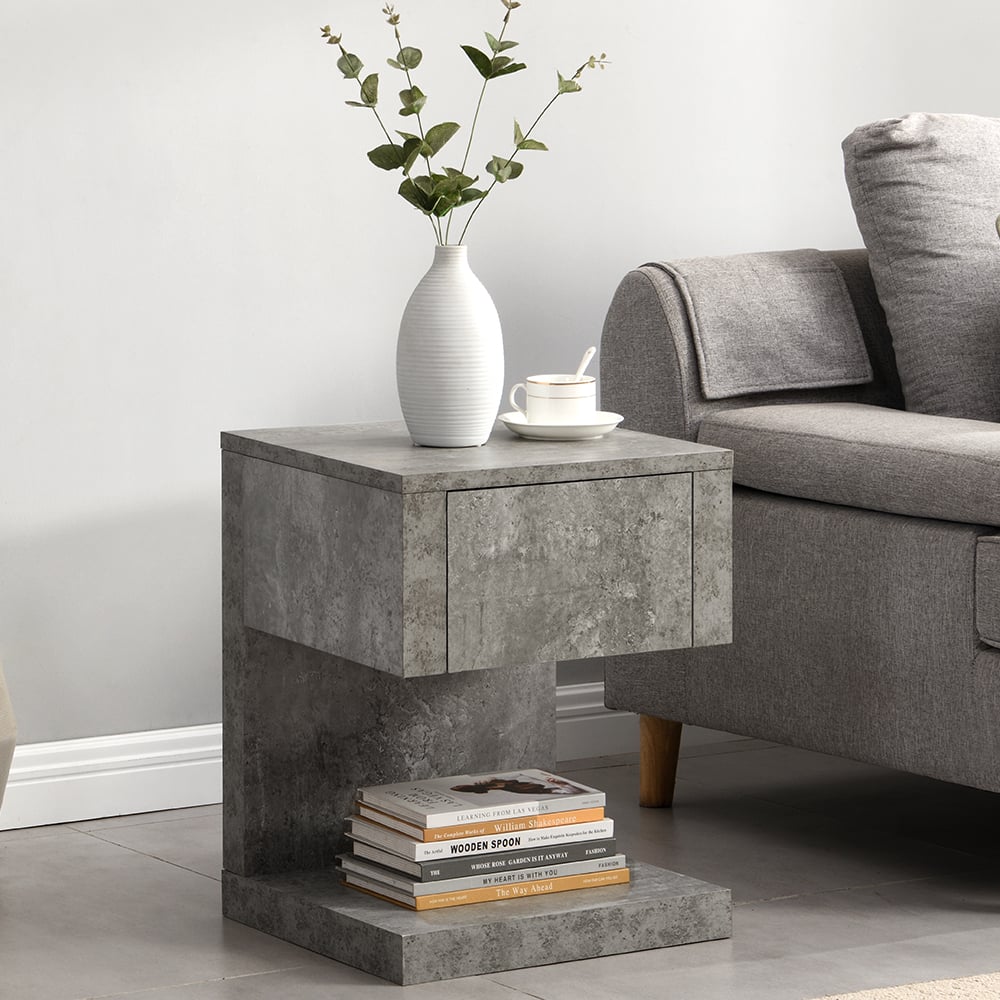 Read more about Dixon wooden bedside cabinet with 1 drawer in concrete effect