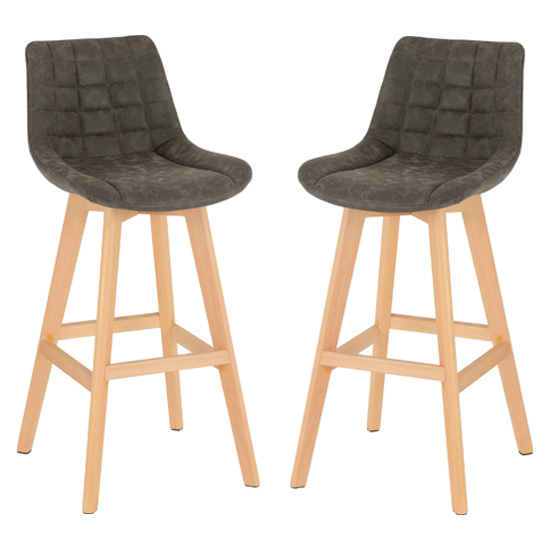 Baylis Grey Faux Leather Bar Stools In Pair
