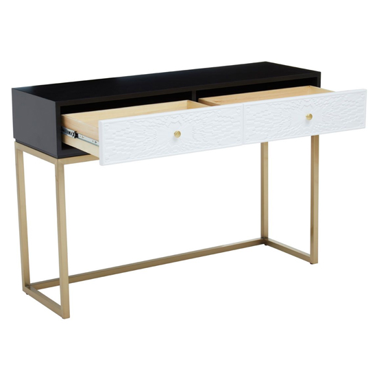 Dodoma Wooden Console Table With 2 Drawers in Gold Metal Frame