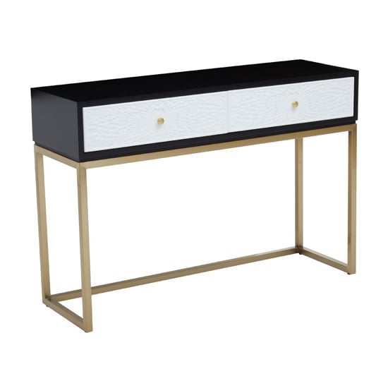 Photo of Dodoma wooden console table with 2 drawers in gold metal frame