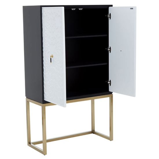 Dodoma Wooden Storage Cabinet With Gold Base In Black And White_3