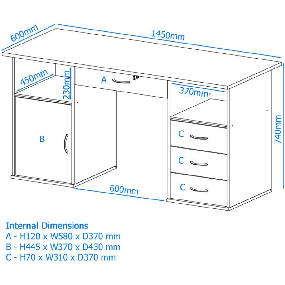 Dolce Wooden Laptop Desk With 3 Drawers In Beech