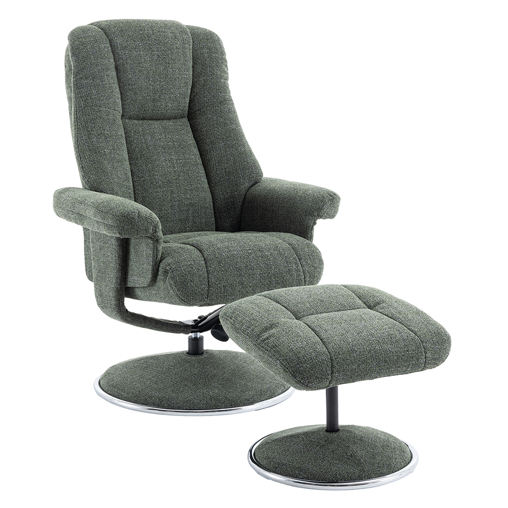Dollis Fabric Recliner Chair With Stool In Fern