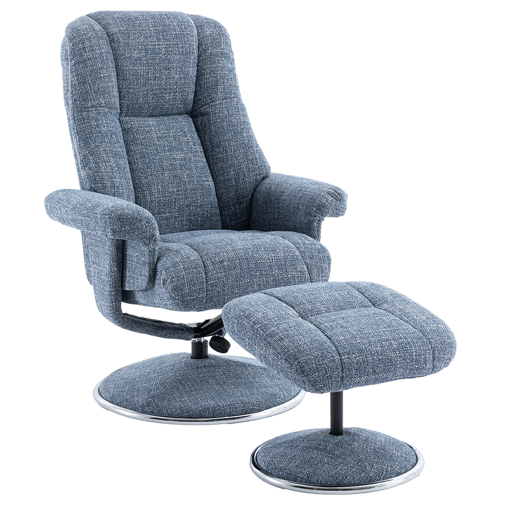 Dollis Fabric Recliner Chair With Stool In Ocean