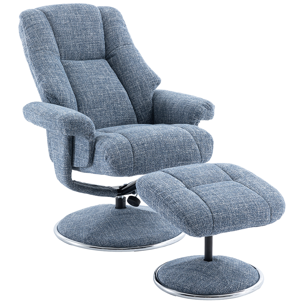 Dollis Fabric Recliner Chair With Stool In Ocean