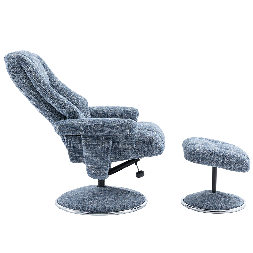 Dollis Fabric Recliner Chair With Stool In Ocean