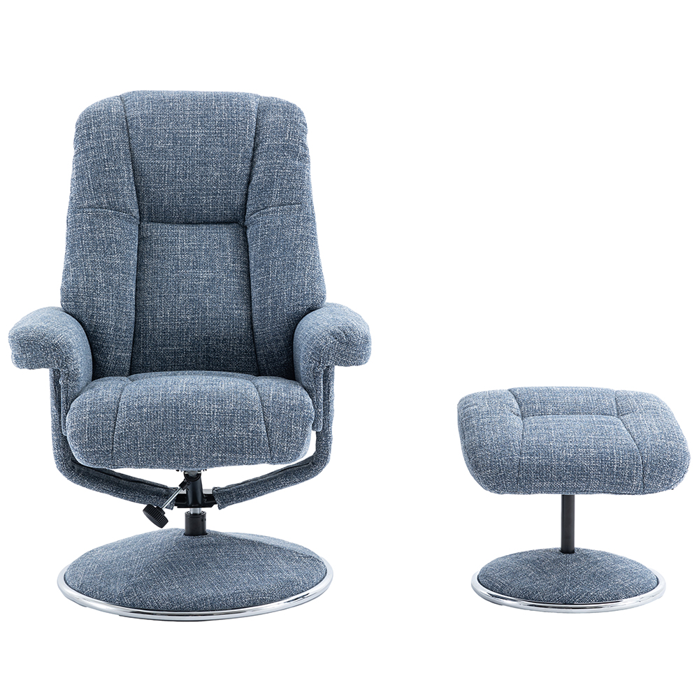 Dollis Fabric Recliner Chair With Stool In Ocean
