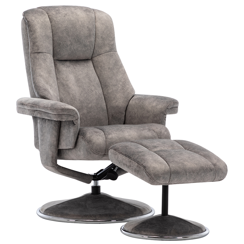 Dollis Fabric Recliner Chair With Stool In Elephant